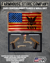 Load image into Gallery viewer, Gun Concealment Flag Deluxe Handgun Wall Art Charred Flag Navy Design
