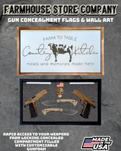 Load image into Gallery viewer, Gun Concealment Flag Deluxe Handgun Wall Art Charred White County Kitchen Design
