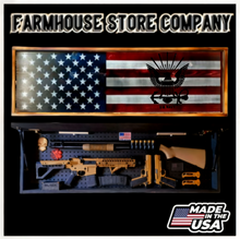 Load image into Gallery viewer, Half American Flag &amp; Navy Long Rifle Gun Concealment Flag Wall Art
