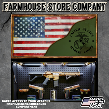 Load image into Gallery viewer, Gun Concealment Flag Deluxe Wall Art TORN &amp; BATTLE-WORN OD GREEN Marines Design

