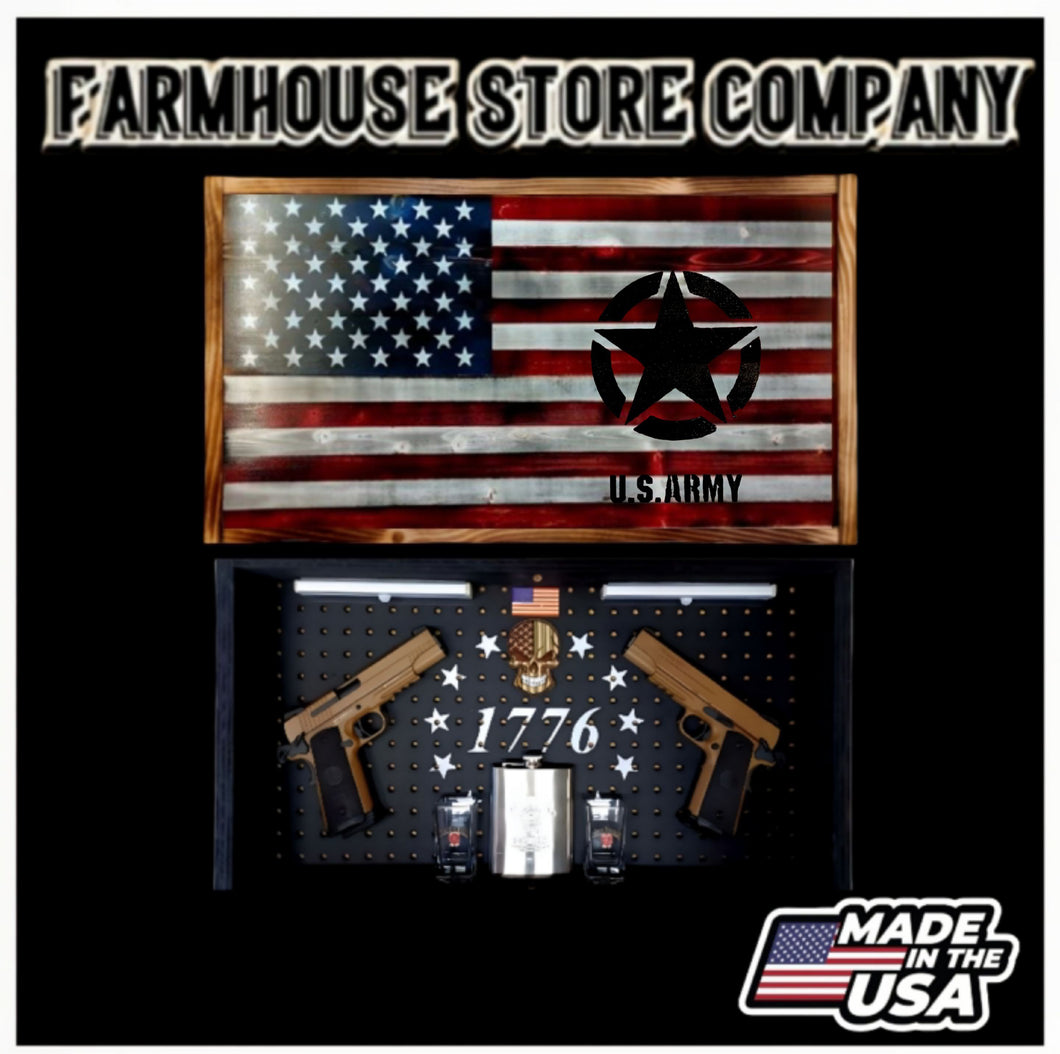 Deluxe Charred American Flag & Army Handgun Concealment Flag Wall Art