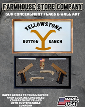 Load image into Gallery viewer, Gun Concealment Flag Deluxe Handgun Wall Art Charred White Yellowstone Design

