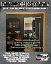 Load image into Gallery viewer, Gun Concealment Flag Deluxe Handgun Wall Art BATTLE-WORN OD GREEN Army Ranger Design
