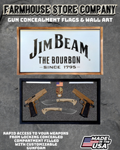 Load image into Gallery viewer, Gun Concealment Flag Deluxe Handgun Wall Art Charred White Jim Beam Design
