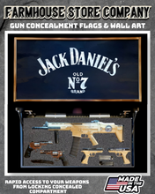 Load image into Gallery viewer, Gun Concealment Flag Deluxe Wall Art Charred Black Jack Daniel's Design
