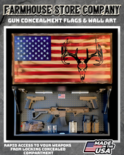 Load image into Gallery viewer, Gun Concealment Flag Deluxe Wall Art Charred Buck Skull Design
