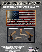 Load image into Gallery viewer, Gun Concealment Flag Deluxe Handgun Wall Art Charred RWB Flag WTP Design
