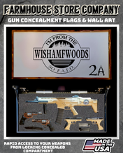 Load image into Gallery viewer, Gun Concealment Flag Deluxe Wall Art American Flag FAFO WISHAMWOODS 2A Design
