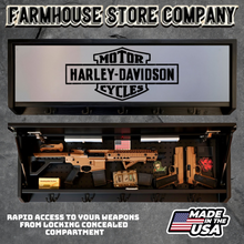 Load image into Gallery viewer, Gun Concealment Coat Rack Black Unit White Harley Davidson Design
