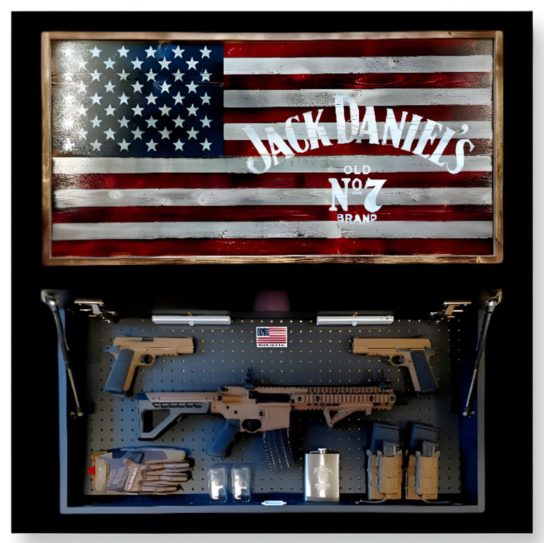 Large Charred Deluxe American Gun Concealment Flag With Jack Daniel's Wall Art 2.0