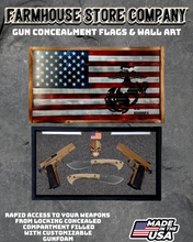 Load image into Gallery viewer, Gun Concealment Flag Deluxe Handgun Wall Art Charred RWB Flag Marines Design
