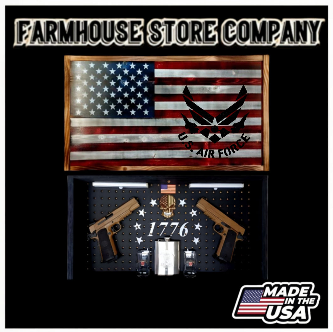 Deluxe Charred American Flag & Air Force Handgun Concealment Flag Wall Art