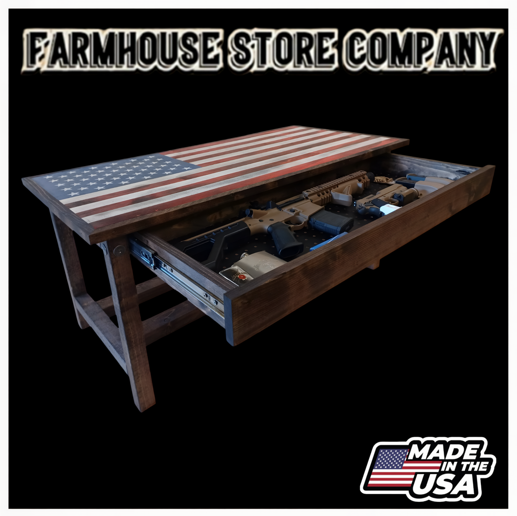 Timber Framed Deluxe Gun Concealment American Flag Coffee Table