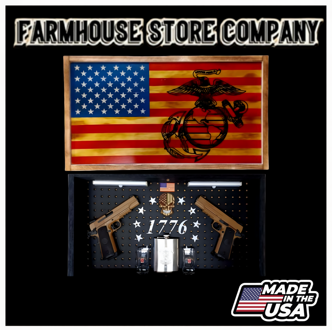 Deluxe Charred US Marine Flag Handgun Concealment Wall Art