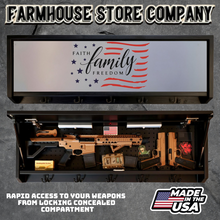 Load image into Gallery viewer, Gun Concealment Coat Rack Black Unit White Faith Family Freedom Design
