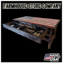 Load image into Gallery viewer, Timber Framed Deluxe Gun Concealment American Flag Coffee Table

