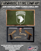 Load image into Gallery viewer, Gun Concealment Flag Deluxe Handgun Wall Art BATTLE-WORN OD GREEN 101st Airborne Design
