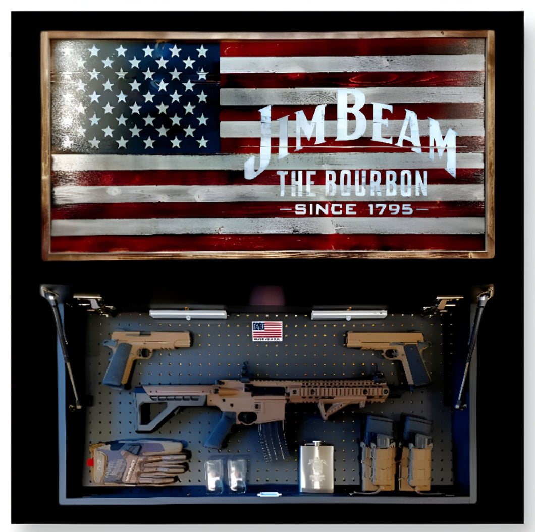 Large Charred Deluxe American Gun Concealment Flag With Jim Beam Wall Art 2.0
