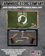 Load image into Gallery viewer, Gun Concealment Flag Deluxe Handgun Wall Art BATTLE-WORN OD GREEN POW-MIA Flag 2A Design
