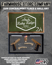 Load image into Gallery viewer, Gun Concealment Flag Deluxe Handgun Wall Art BATTLE-WORN OD GREEN Ruby Ridge Design
