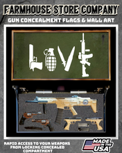 Load image into Gallery viewer, Gun Concealment Flag Deluxe Wall Art BATTLE-WORN OD GREEN LOVE 2A Design
