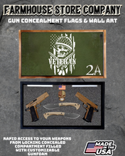 Load image into Gallery viewer, Gun Concealment Flag Deluxe Handgun Wall Art BATTLE-WORN OD GREEN Veteran 2A Design

