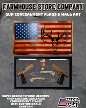 Load image into Gallery viewer, Gun Concealment Flag Deluxe Handgun Wall Art Charred Flag Buck Design
