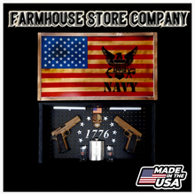 Load image into Gallery viewer, Deluxe Charred US Navy Flag Handgun Concealment Wall Art
