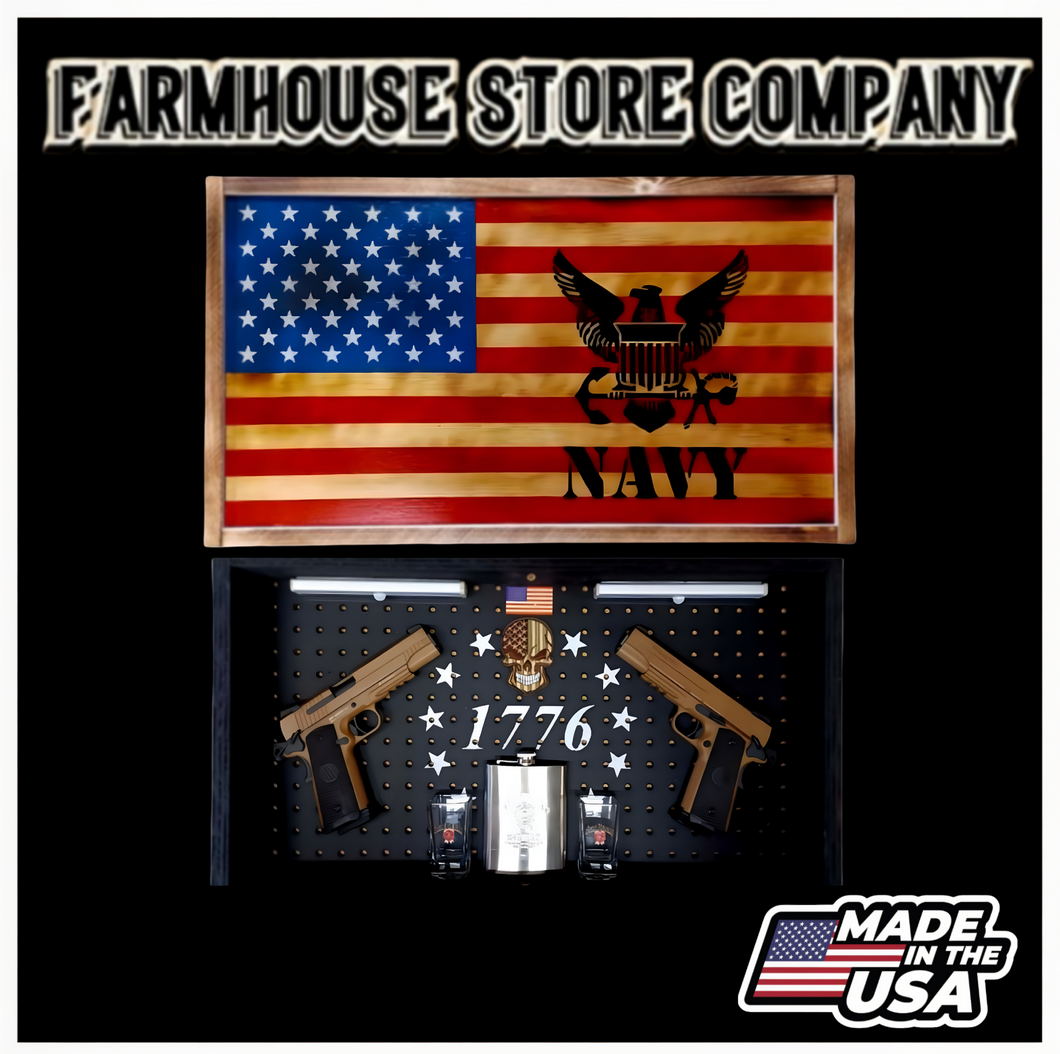 Deluxe Charred US Navy Flag Handgun Concealment Wall Art