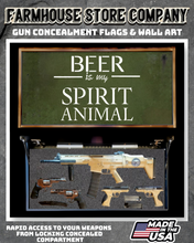 Load image into Gallery viewer, Gun Concealment Flag Deluxe Wall Art BATTLE-WORN OD GREEN Spirit Animal 2A Design
