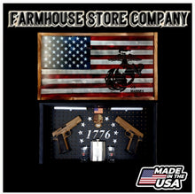 Load image into Gallery viewer, Deluxe Charred American Flag &amp; Marines Handgun Concealment Flag Wall Art
