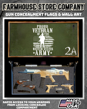 Load image into Gallery viewer, Gun Concealment Flag Deluxe Wall Art BATTLE-WORN OD GREEN Army Veteran 2A Design
