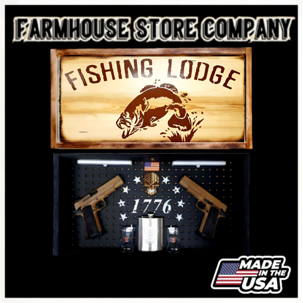 Bass Fishing Lodge Deluxe Gun Concealment Flag Wall Art