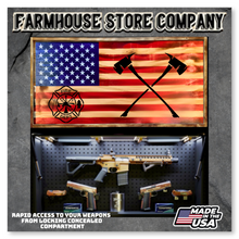Load image into Gallery viewer, Gun Concealment Flag Deluxe Wall Art Charred Flag Firefighter Double Axe Design
