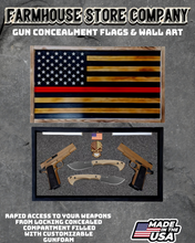 Load image into Gallery viewer, Gun Concealment Flag Deluxe Handgun Wall Art Charred Flag Thin Red Line Design
