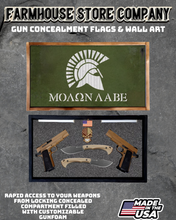 Load image into Gallery viewer, Gun Concealment Flag Deluxe Handgun Wall Art BATTLE-WORN OD GREEN Spartan Design
