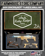 Load image into Gallery viewer, Gun Concealment Flag Deluxe Wall Art BATTLE-WORN OD GREEN 2A Ruby Ridge Design
