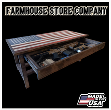 Load image into Gallery viewer, Timber Framed Deluxe Gun Concealment American Flag Coffee Table
