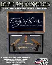Load image into Gallery viewer, Gun Concealment Flag Deluxe Handgun Wall Art Charred Black Together Design
