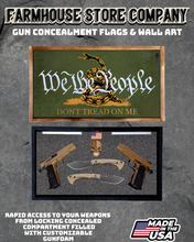 Load image into Gallery viewer, Gun Concealment Flag Deluxe Handgun Wall Art BATTLE-WORN OD GREEN  WTP Design
