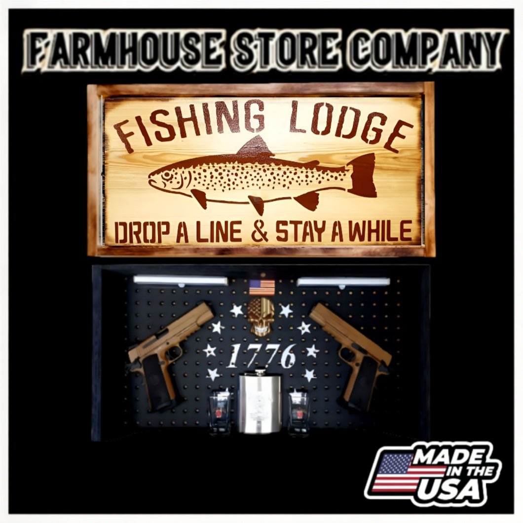Trout Fishing Lodge Deluxe Gun Concealment Flag Wall Art
