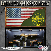 Load image into Gallery viewer, Gun Concealment Flag Deluxe Wall Art TORN &amp; BATTLE-WORN OD GREEN Border Patrol FAFO Design
