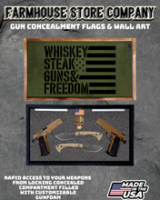 Load image into Gallery viewer, Gun Concealment Flag Deluxe Handgun Wall Art BATTLE-WORN OD GREEN BWSGF 2A Design
