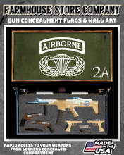 Load image into Gallery viewer, Gun Concealment Flag Deluxe Wall Art BATTLE-WORN OD GREEN 2A Airborne Design
