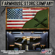 Load image into Gallery viewer, Gun Concealment Flag Deluxe Wall Art TORN &amp; BATTLE-WORN OD GREEN Field Artillery Design
