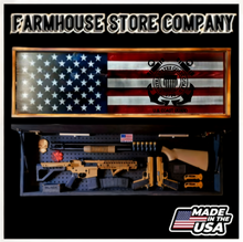 Load image into Gallery viewer, Half American Flag &amp; Coast Guard Long Rifle Gun Concealment Flag Wall Art
