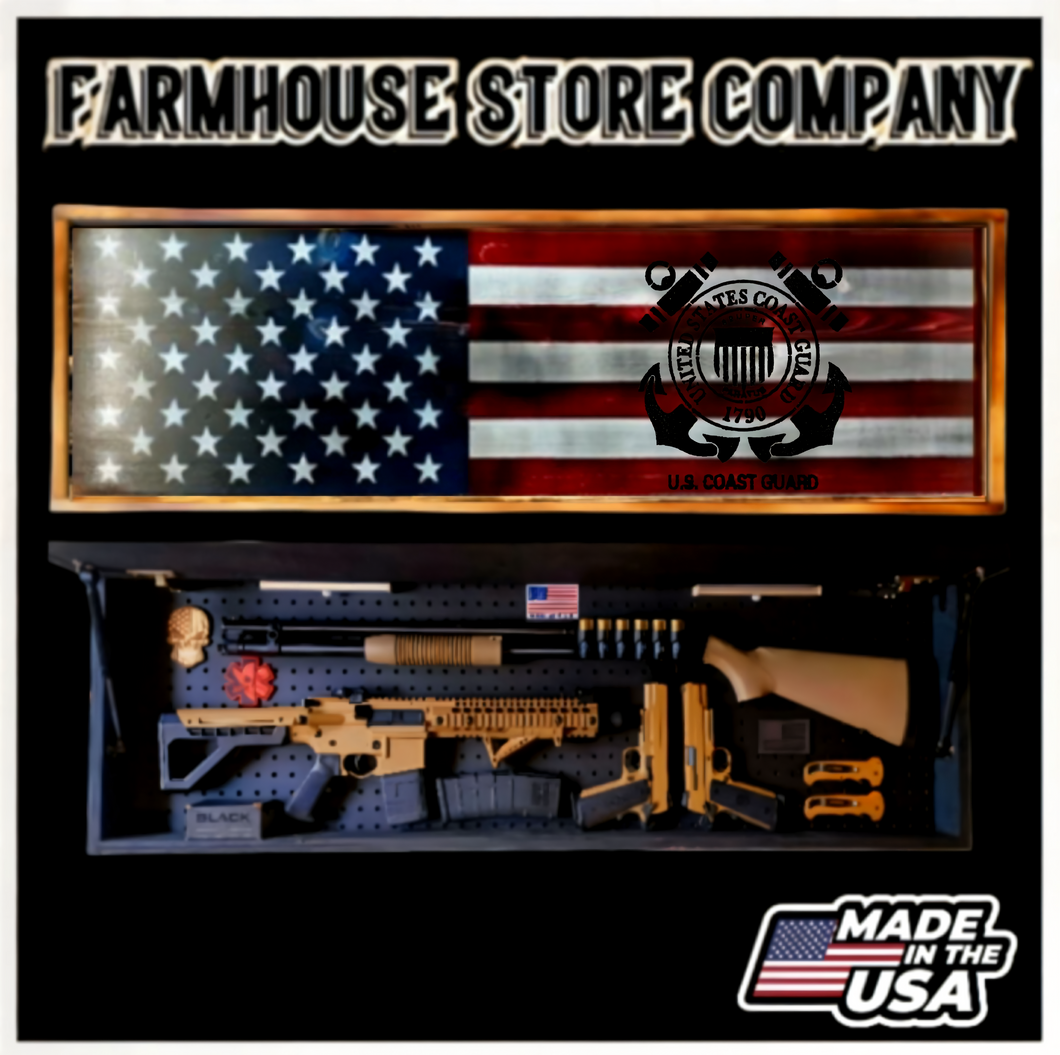 Half American Flag & Coast Guard Long Rifle Gun Concealment Flag Wall Art
