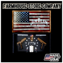 Load image into Gallery viewer, Deluxe Charred American Flag &amp; Jim Beam Handgun Concealment Flag Wall Art
