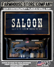 Load image into Gallery viewer, Gun Concealment Flag Deluxe Wall Art Charred Black Saloon Design
