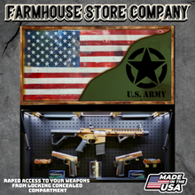 Load image into Gallery viewer, Gun Concealment Flag Deluxe Wall Art TORN &amp; BATTLE-WORN OD GREEN US Army Design
